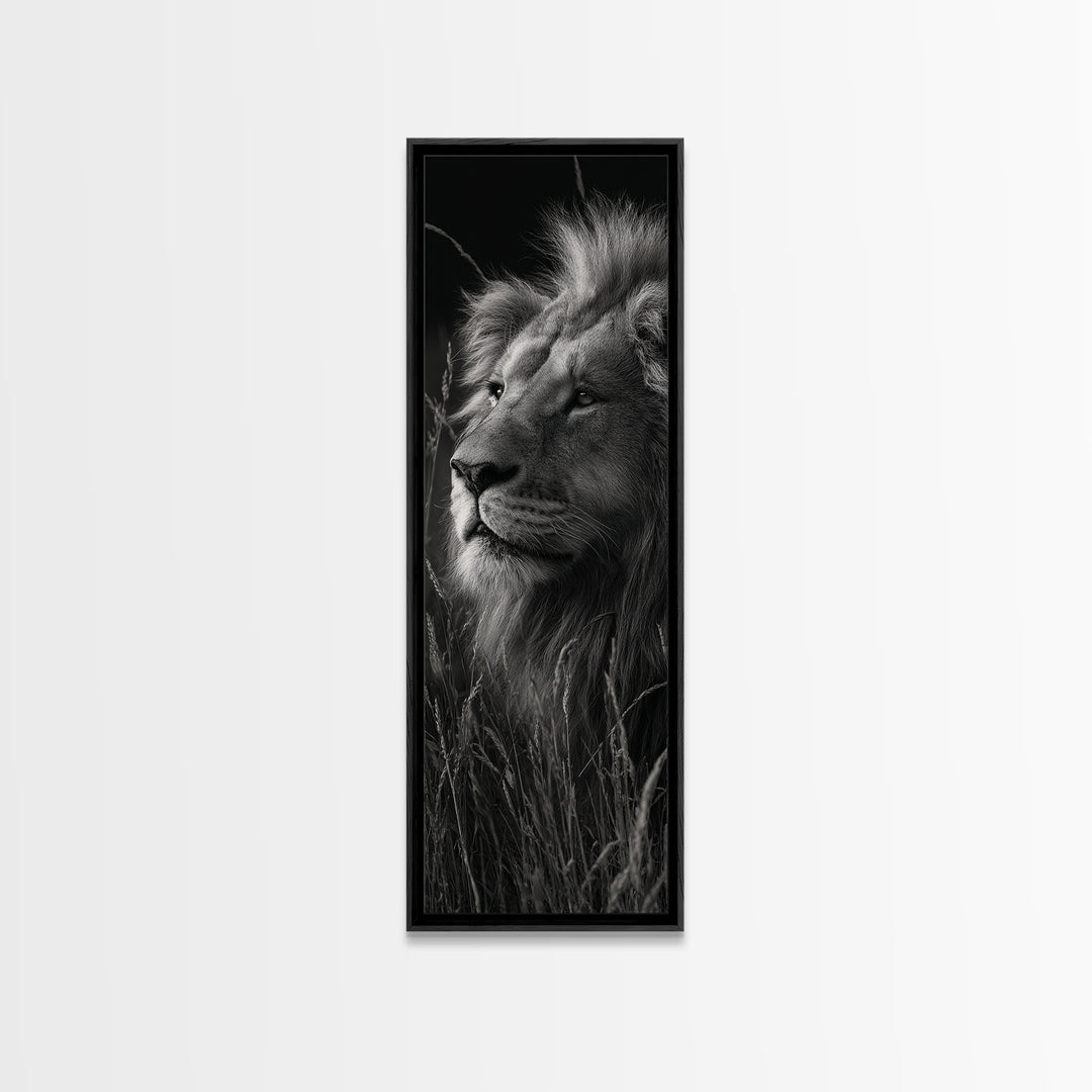 Dramatic Black and White Lion Portrait Canvas Print, Black and White Art, Fine Art Print, Living Room Decor, Oil Painting, BAW-1x3-5