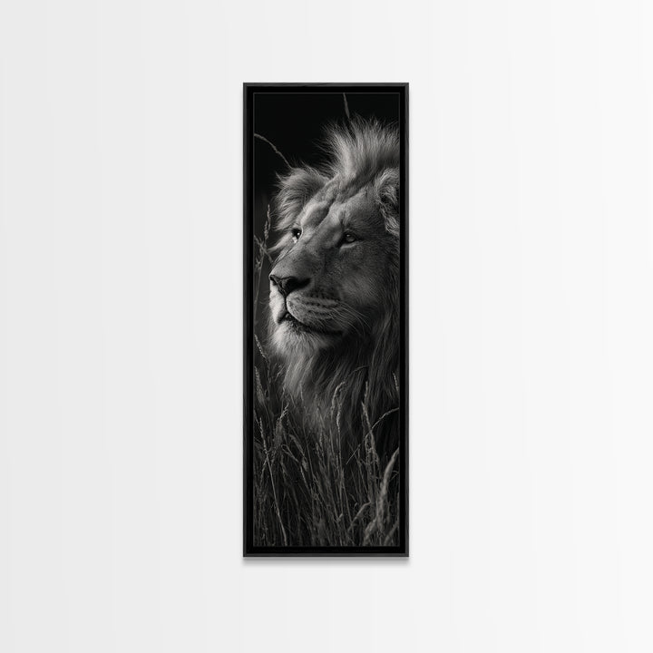 Dramatic Black and White Lion Portrait Canvas Print, Black and White Art, Fine Art Print, Living Room Decor, Oil Painting, BAW-1x3-5