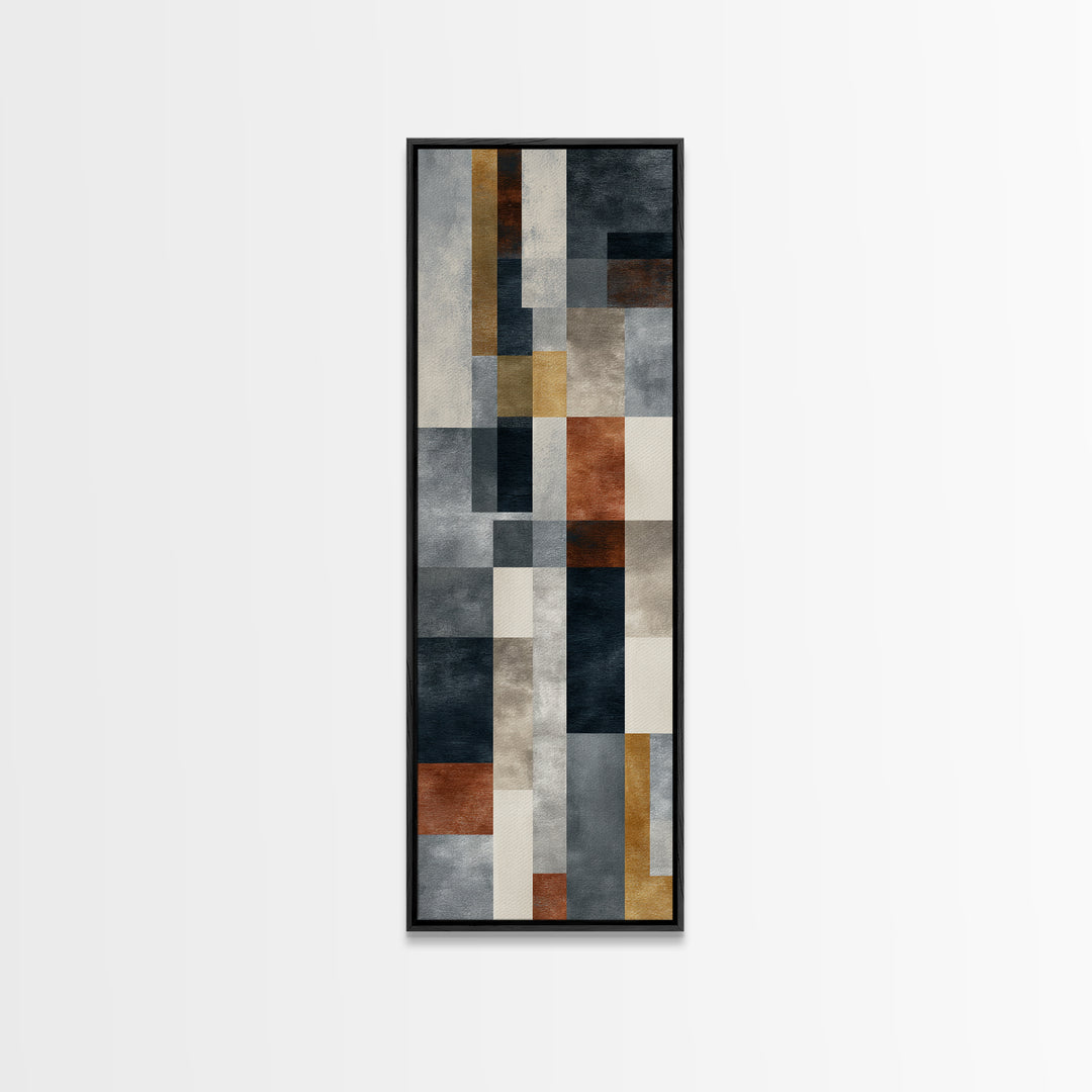 Geometric Bauhaus Grayscale Shapes Framed Canvas Print, Black and White Art, Modern Art, Living Room Decor, Abstract Art, BAW-1x3-54