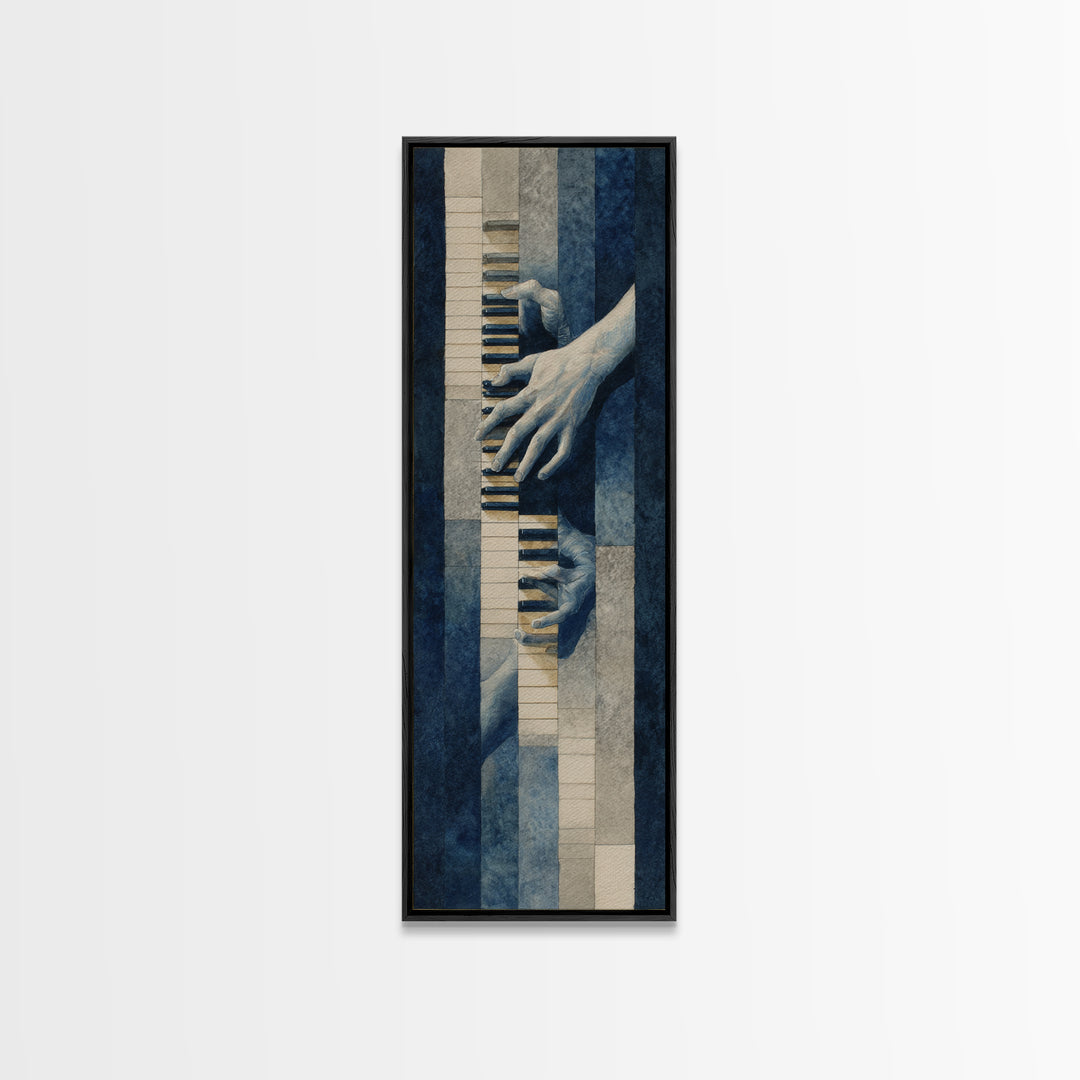 Piano Keys and Hands Framed Canvas Print, Black and White Art, Photo Prints, Living Room Decor, Watercolor Art, Monochrome, BAW-1x3-58