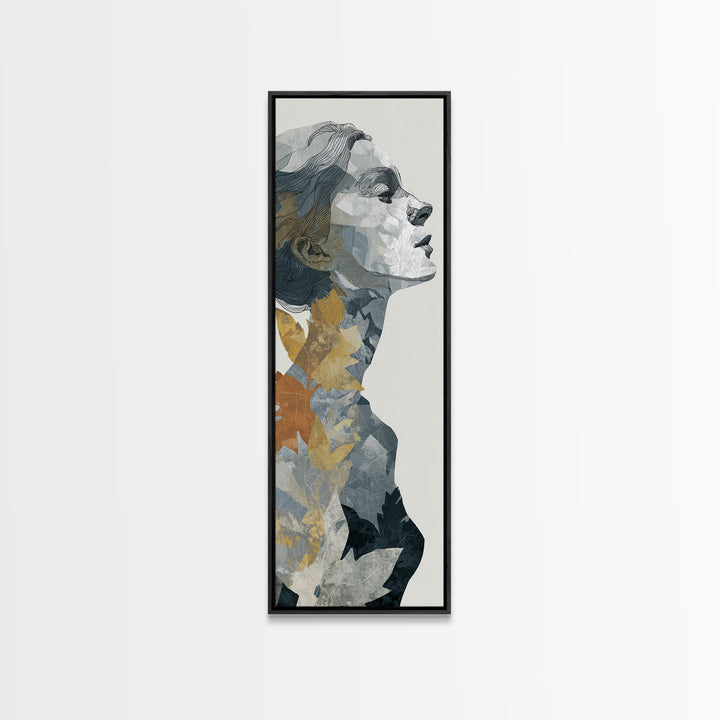 Monochrome Female Profile Framed Canvas Print, Black and White Art, Digital Prints, Living Room Decor, Abstract Art, Monochrome, BAW-1x3-61