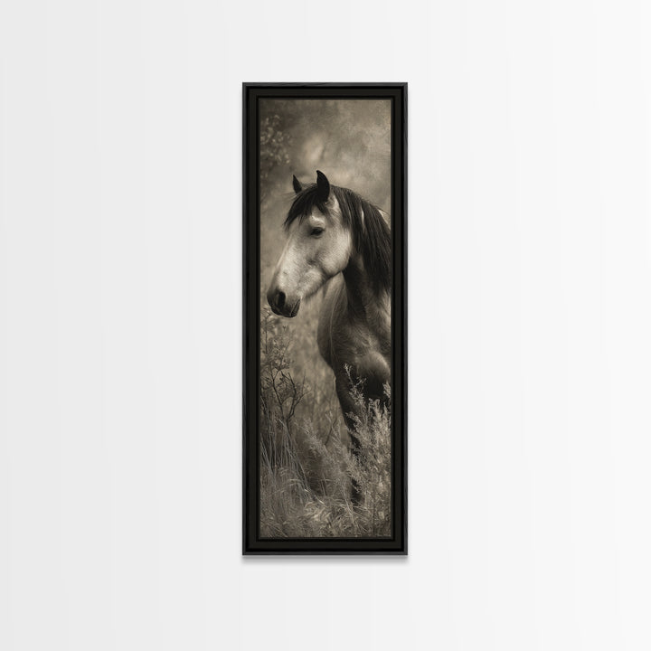 Black and White Wild Horse Portrait Canvas Print, Black and White Art, Halloween Decor, Living Room Decor, Oil Painting, BAW-1x3-65