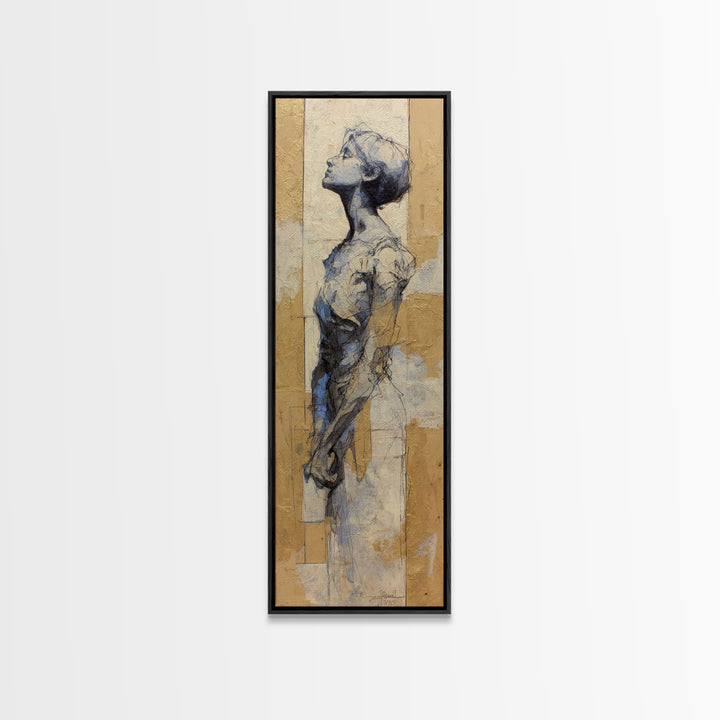 Classic Nude Figure Sketch Framed Canvas Print, Black and White Art, Wall Art, Living Room Decor, Oil Painting, Monochrome, BAW-1x3-69