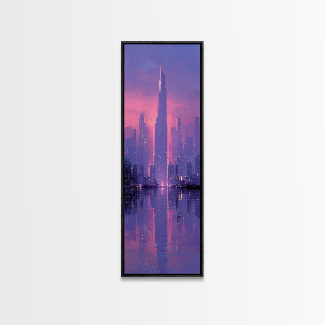 Monochrome City Skyline Reflected Framed Canvas Print, Black and White Art, Gallery Decor, Living Room Decor, Monochrome, BAW-1x3-71