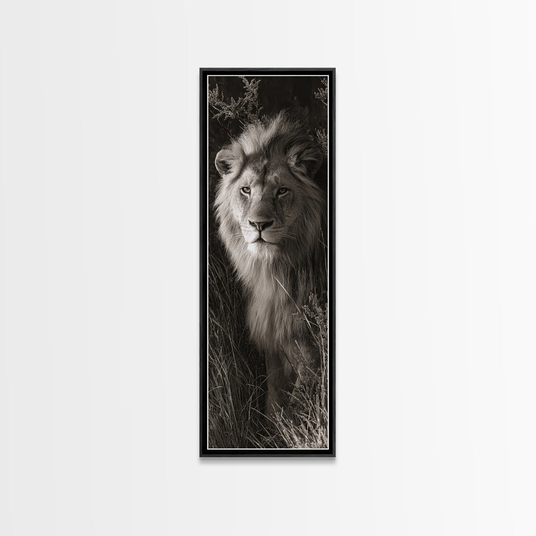 Dramatic Black and White Lion Portrait Canvas Print, Black and White Art, Art, Living Room Decor, Fine Art, Monochrome, BAW-1x3-77