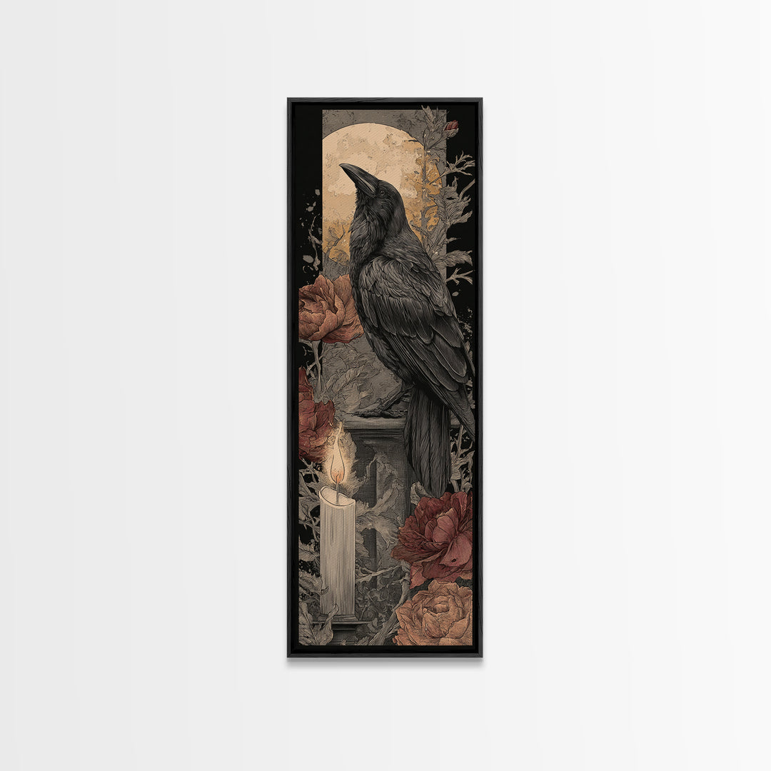 Ink Splatter Raven Composition Framed Canvas Print, Black and White Art, Contemporary Art, Living Room Decor, Monochrome, BAW-1x3-8