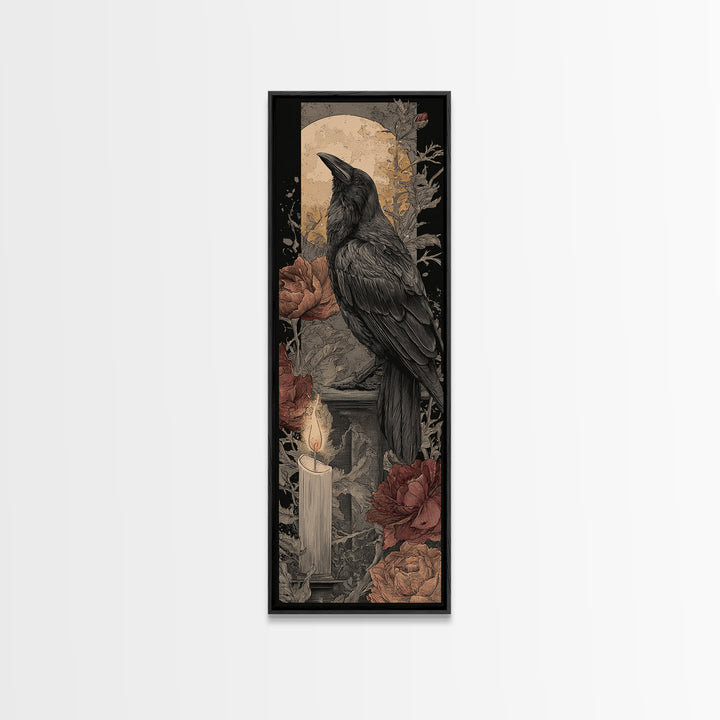 Ink Splatter Raven Composition Framed Canvas Print, Black and White Art, Contemporary Art, Living Room Decor, Monochrome, BAW-1x3-8