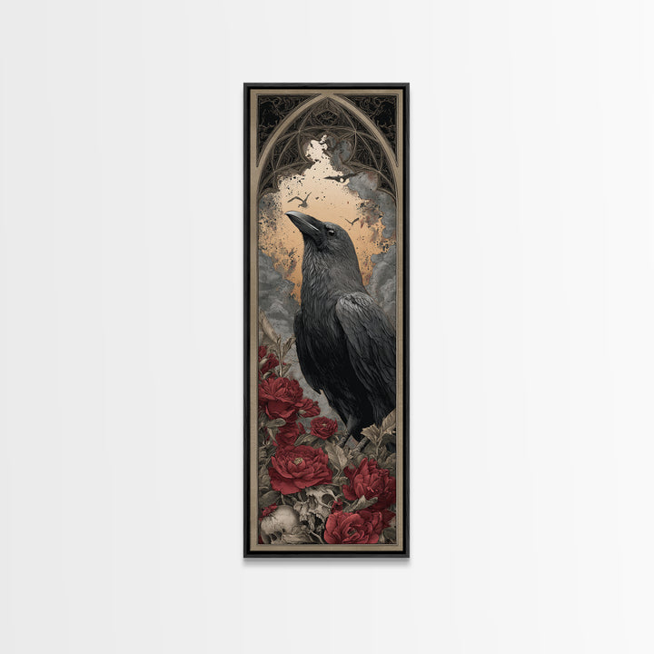 Ink Splatter Raven Composition Framed Canvas Print, Black and White Art, Canvas Print, Living Room Decor, Fine Art, Monochrome, BAW-1x3-80