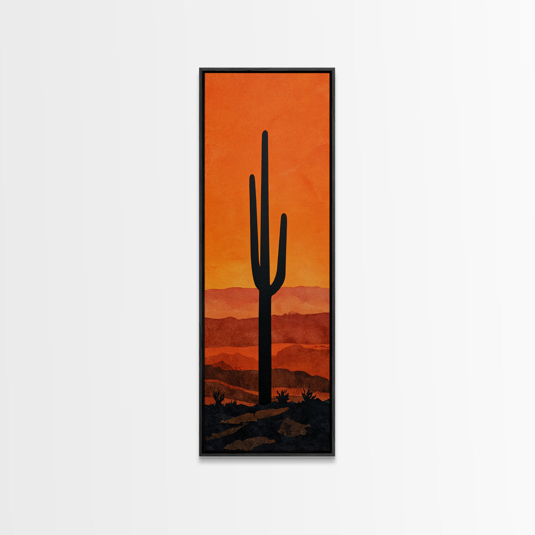 Monochrome Desert Cactus Silhouette Canvas Print, Black and White Art, Abstract Wall Art, Living Room Decor, Watercolor Art, BAW-1x3-81