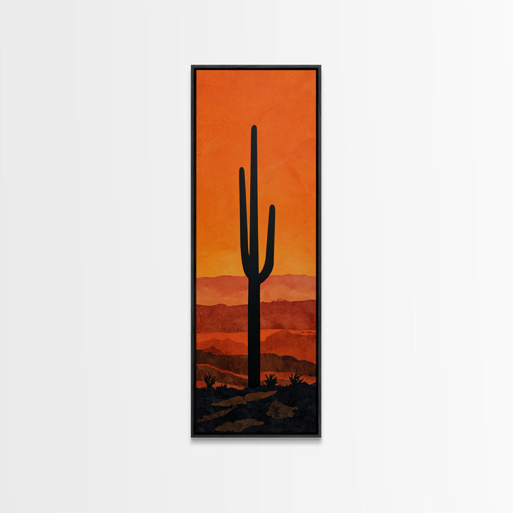 Monochrome Desert Cactus Silhouette Canvas Print, Black and White Art, Abstract Wall Art, Living Room Decor, Watercolor Art, BAW-1x3-81