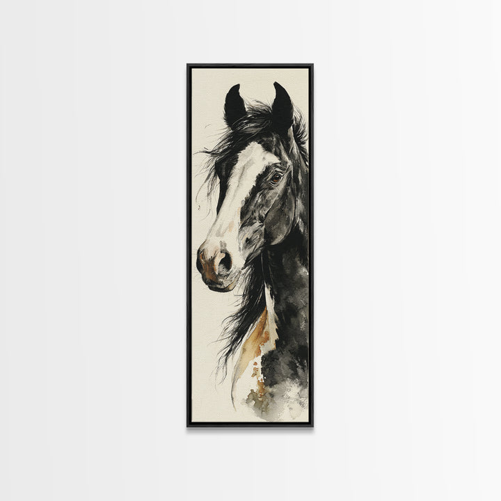 Black and White Wild Horse Portrait Canvas Print, Black and White Art, Cabin Decor, Living Room Decor, Fine Art, Monochrome, BAW-1x3-89