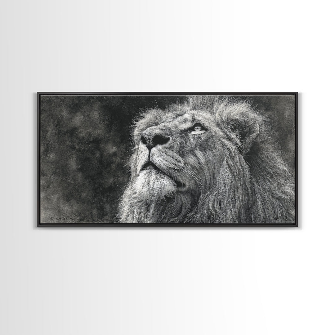 Dramatic Black and White Lion Portrait Canvas Print, Black and White Art, Halloween Decor, Living Room Decor, Monochrome, BAW-2x1-13