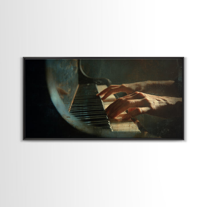 Piano Keys and Hands Framed Canvas Print, Black and White Art, Room Decor, Living Room Decor, Fine Art, Monochrome, Art Print, BAW-2x1-18