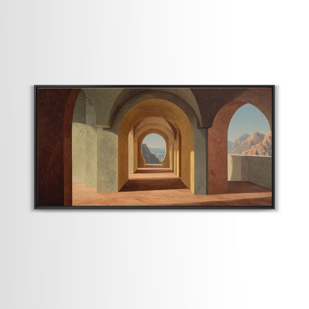 High Contrast Architectural Arches and Shadows Canvas Print, Black and White Art, Digital Art, Living Room Decor, Monochrome, BAW-2x1-23