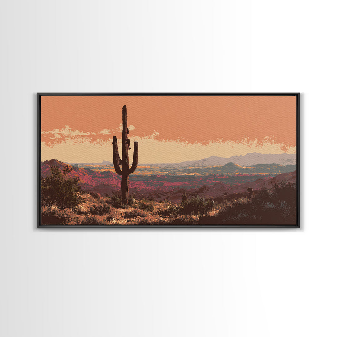 Monochrome Desert Cactus Silhouette Canvas Print, Black and White Art, Print, Living Room Decor, Watercolor Art, Monochrome, BAW-2x1-41