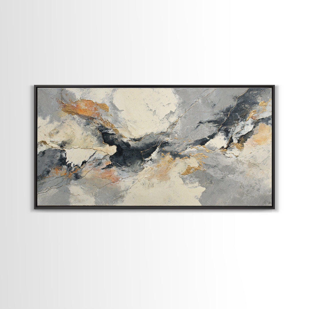 Abstract Marble Texture Framed Canvas Print, Black and White Art, Living Room Wall Art, Living Room Decor, Abstract Art, BAW-2x1-59