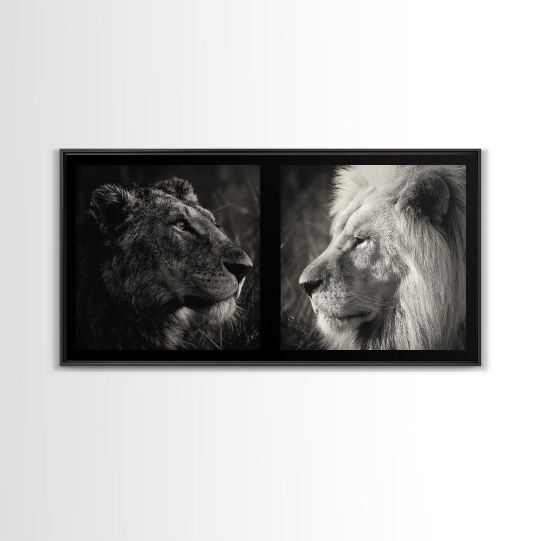 Dramatic Black and White Lion Portrait Canvas Print, Black and White Art, Printable Wall Art, Living Room Decor, Monochrome, BAW-2x1-61