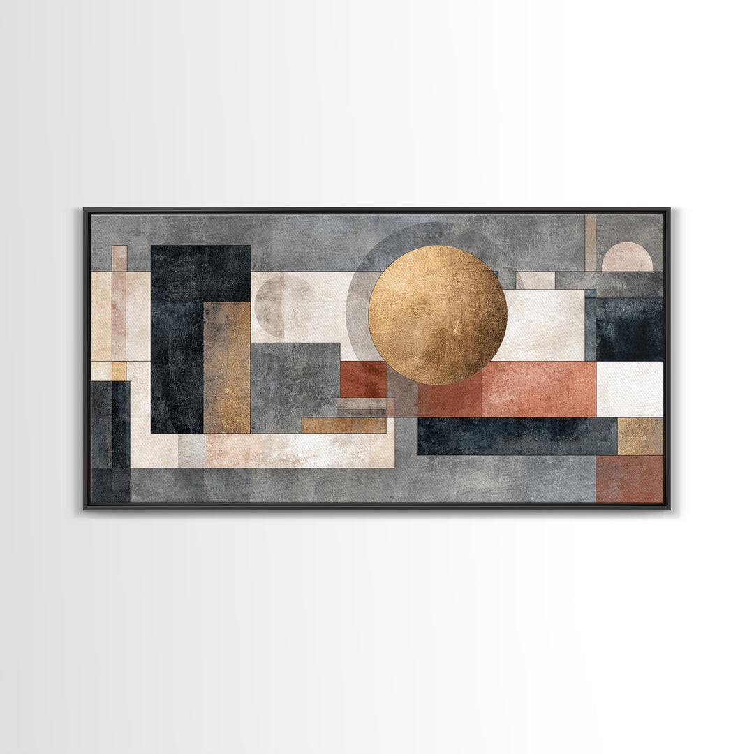 Geometric Bauhaus Grayscale Shapes Canvas Print, Black and White Art, Wall Art, Living Room Decor, Abstract Art, Monochrome, BAW-2x1-62