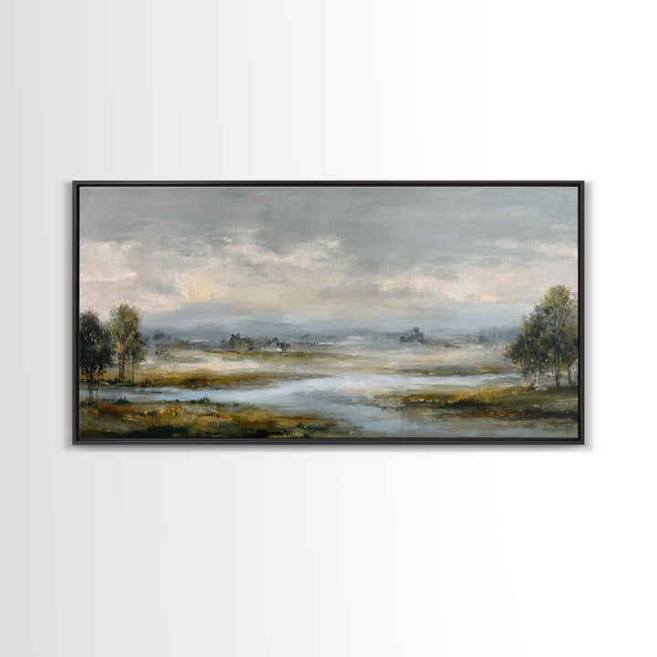 Misty Bridge Landscape Canvas Print, Black and White Art, Printable Art, Living Room Decor, Fine Art, Monochrome, Gallery Decor, BAW-2x1-63