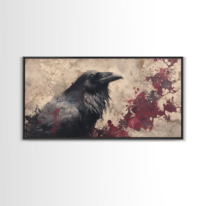 Ink Splatter Raven Composition Canvas Print, Black and White Art, Art Print, Living Room Decor, Fine Art, Monochrome, BAW-2x1-64