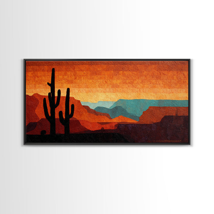 Monochrome Desert Cactus Silhouette Canvas Print, Black and White Art, Mid Century Modern, Living Room Decor, Monochrome, BAW-2x1-65