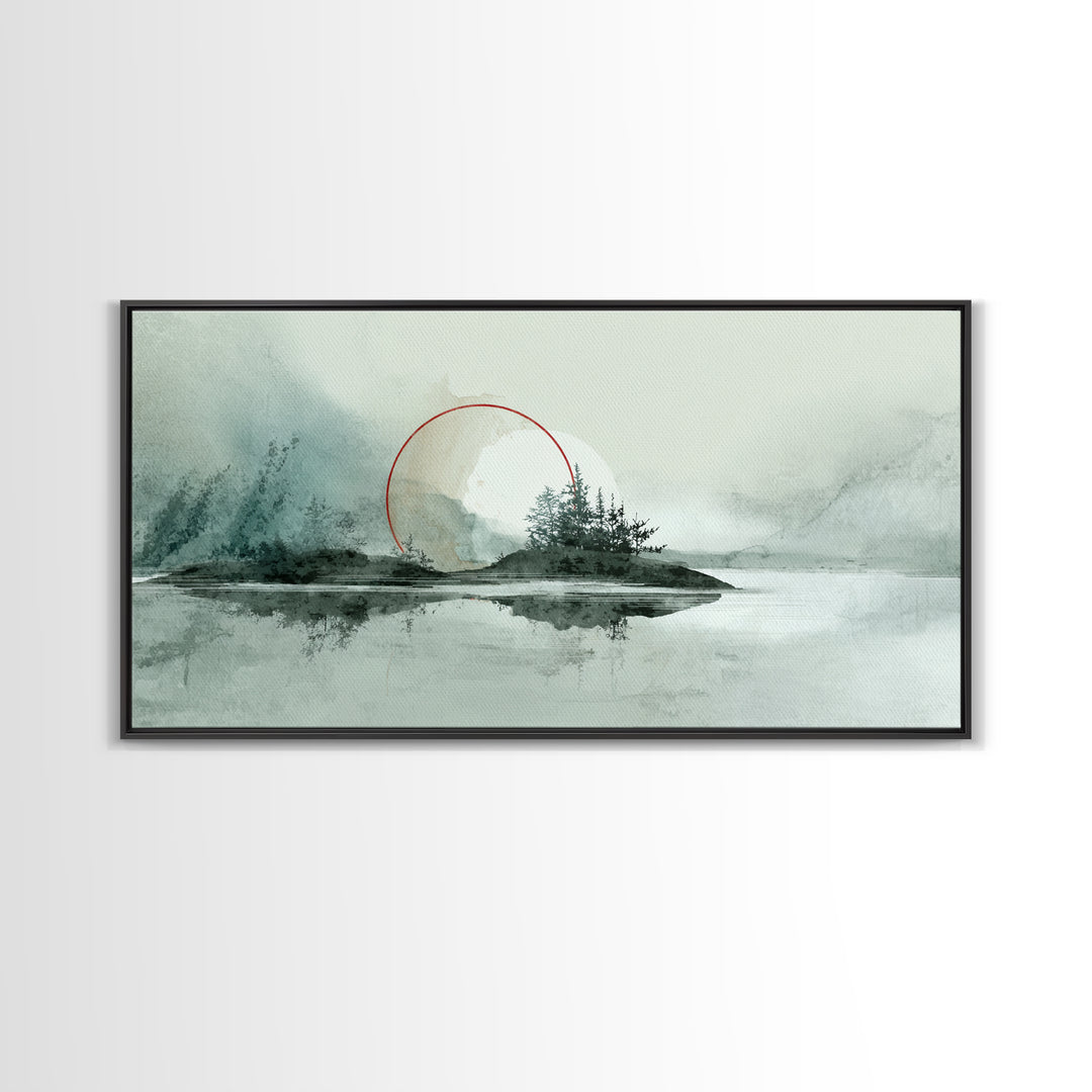 Large Circle and Line Abstract Canvas Print, Black and White Art, Digital Art, Living Room Decor, Abstract Art, Monochrome, BAW-2x1-68