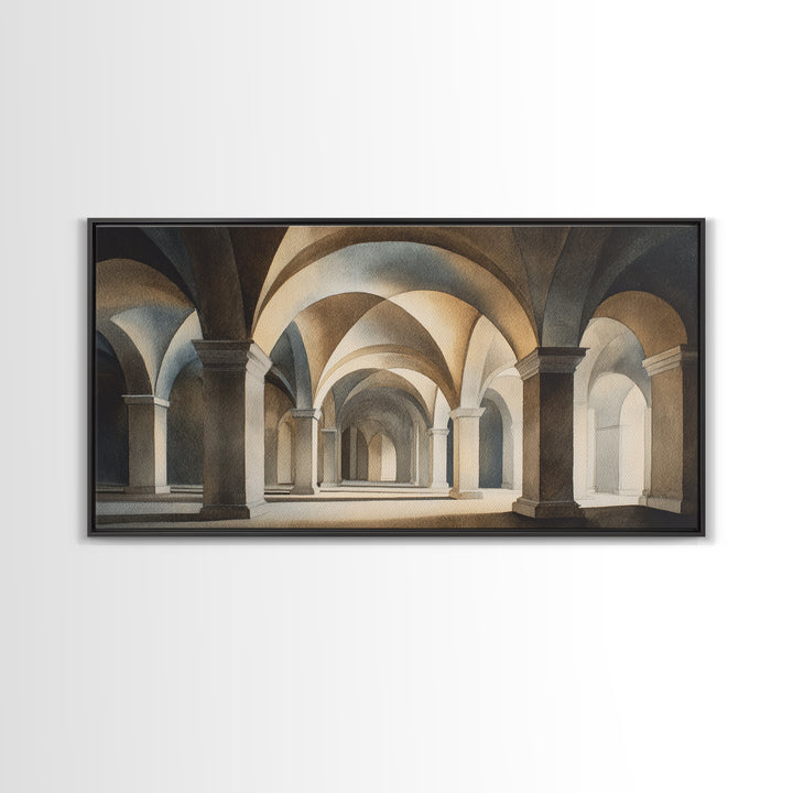 High Contrast Architectural Arches and Shadows Canvas Print, Black and White Art, Set of 3 Prints, Living Room Decor, BAW-2x1-71