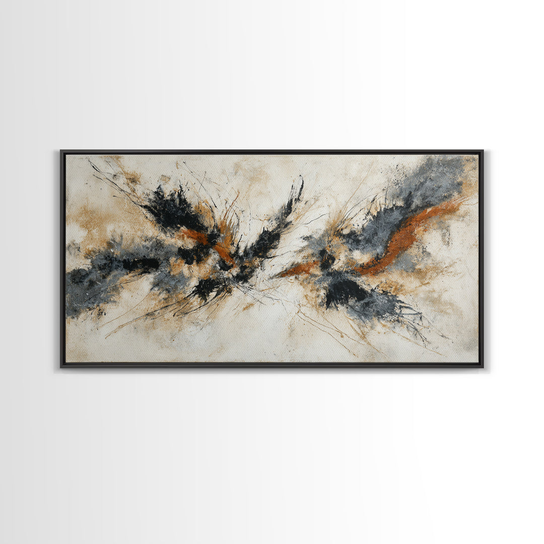 Abstract Charcoal Gestures on White Paper Canvas Print, Black and White Art, Printable, Living Room Decor, Monochrome, BAW-2x1-72