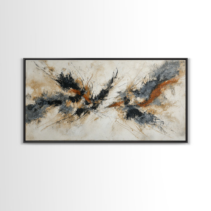 Abstract Charcoal Gestures on White Paper Canvas Print, Black and White Art, Printable, Living Room Decor, Monochrome, BAW-2x1-72
