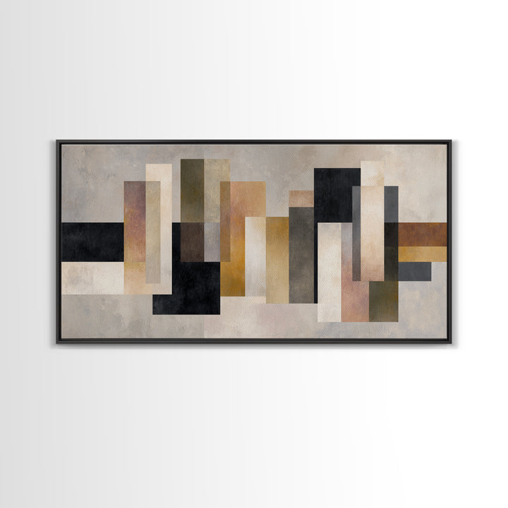 Geometric Bauhaus Grayscale Shapes Framed Canvas Print, Black and White Art, Print, Living Room Decor, Abstract Art, Monochrome, BAW-2x1-86