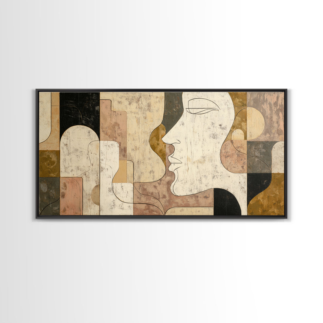 Monochrome Female Profile Canvas Print, Black and White Art, Printable Art, Living Room Decor, Abstract Art, Monochrome, BAW-2x1-93