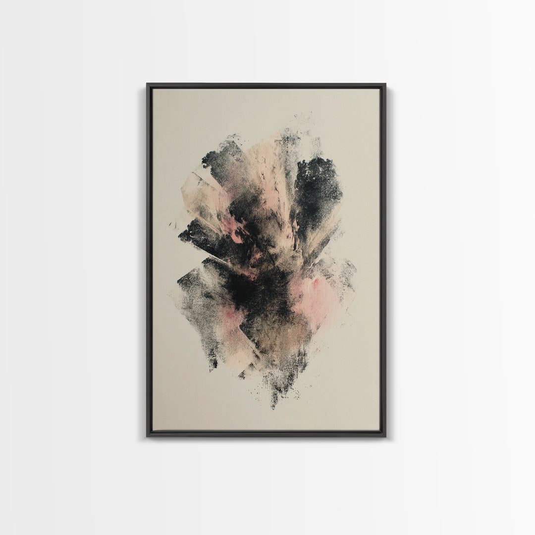 Abstract Charcoal Gestures on White Paper Framed Canvas Print, Black and White Art, Art Prints, Living Room Decor, Monochrome, BAW-2x3-12