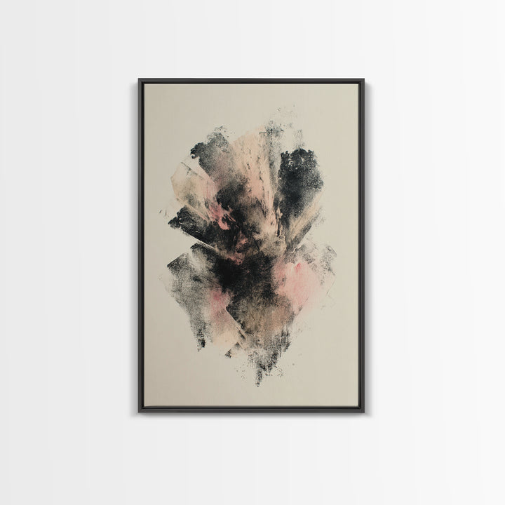 Abstract Charcoal Gestures on White Paper Framed Canvas Print, Black and White Art, Art Prints, Living Room Decor, Monochrome, BAW-2x3-12