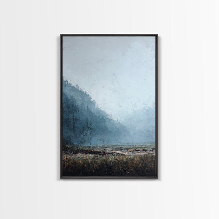 Moody Foggy Forest Canvas Print, Black and White Art, Minimalist Decor, Living Room Decor, Oil Painting, Monochrome, BAW-2x3-15