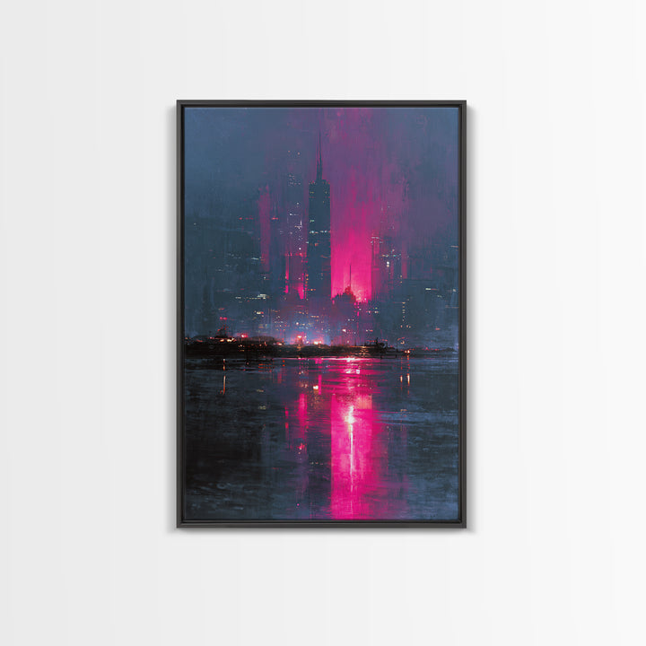 Monochrome City Skyline Reflected Canvas Print, Black and White Art, Contemporary Art, Living Room Decor, Monochrome, BAW-2x3-19