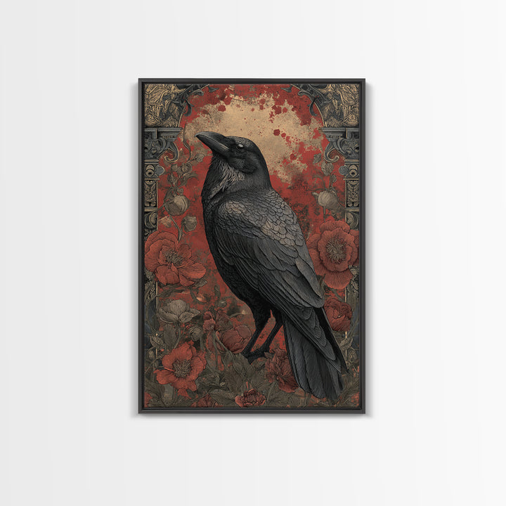 Ink Splatter Raven Composition Framed Canvas Print, Black and White Art, Canvas Print, Living Room Decor, Fine Art, Monochrome, BAW-2x3-28