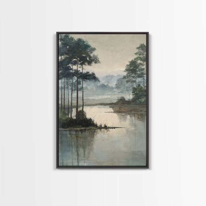 Misty Bridge Landscape Framed Canvas Print, Black and White Art, Room Decor, Living Room Decor, Fine Art, Monochrome, BAW-2x3-3