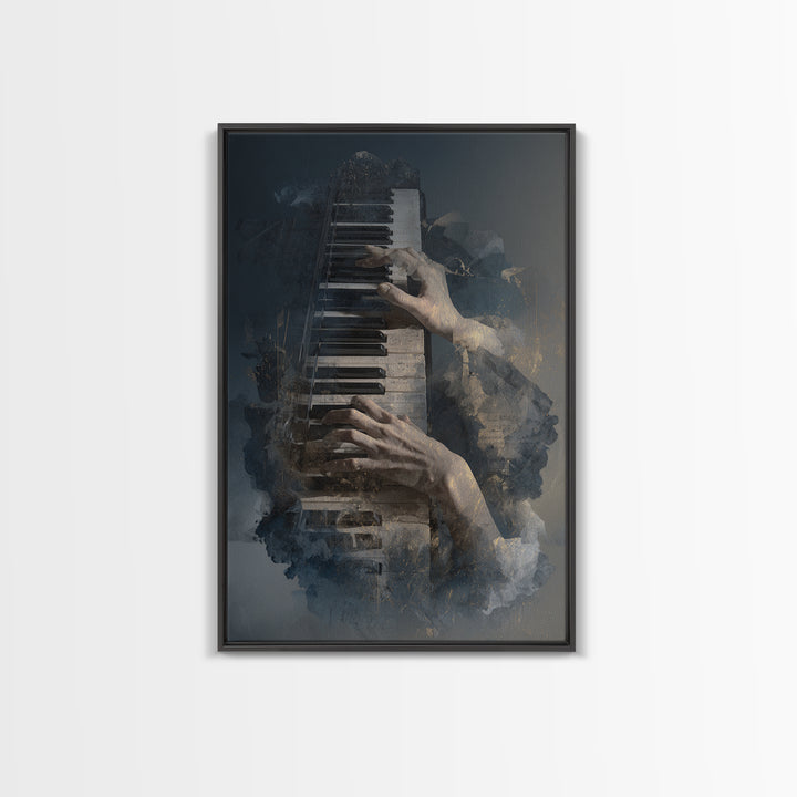Piano Keys and Hands Framed Canvas Print, Black and White Art, Minimalist Decor, Living Room Decor, Fine Art, Monochrome, BAW-2x3-30