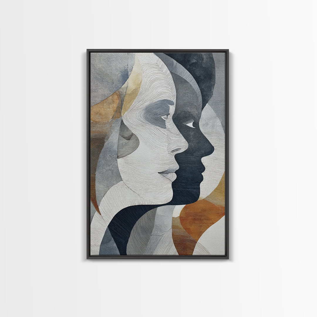Monochrome Female Profile Framed Canvas Print, Black and White Art, Abstract Art, Living Room Decor, Monochrome, Cabin Decor, BAW-2x3-33