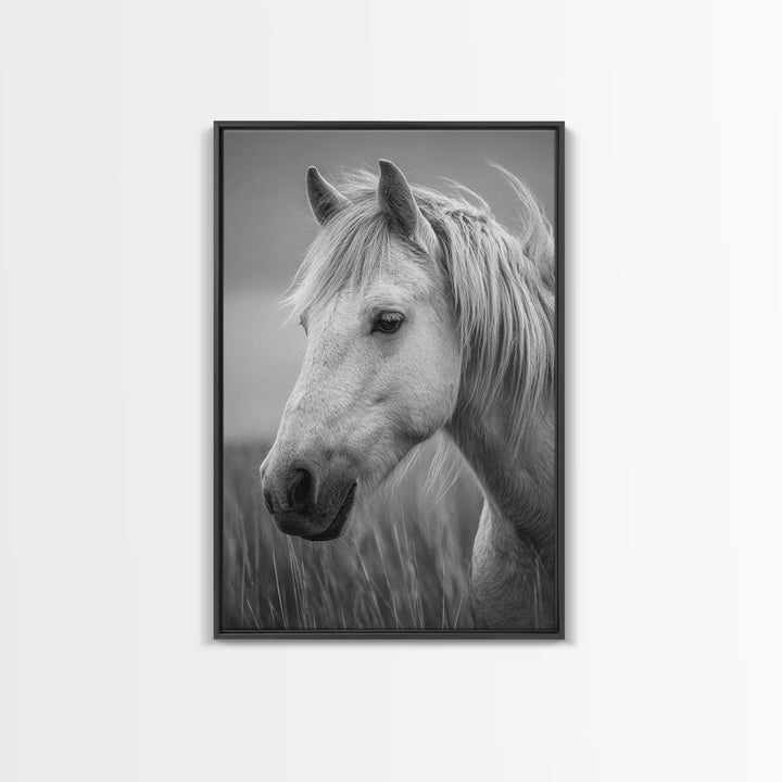 Black and White Wild Horse Portrait Canvas Print, Black and White Art, Printable Wall Art, Living Room Decor, Monochrome, BAW-2x3-37