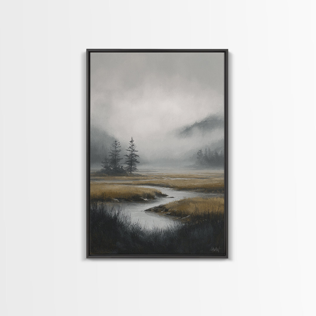 Moody Foggy Forest Canvas Print, Black and White Art, Printable, Living Room Decor, Fine Art, Monochrome, Living Room Wall Art, BAW-2x3-39