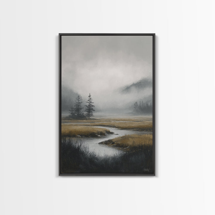 Moody Foggy Forest Canvas Print, Black and White Art, Printable, Living Room Decor, Fine Art, Monochrome, Living Room Wall Art, BAW-2x3-39