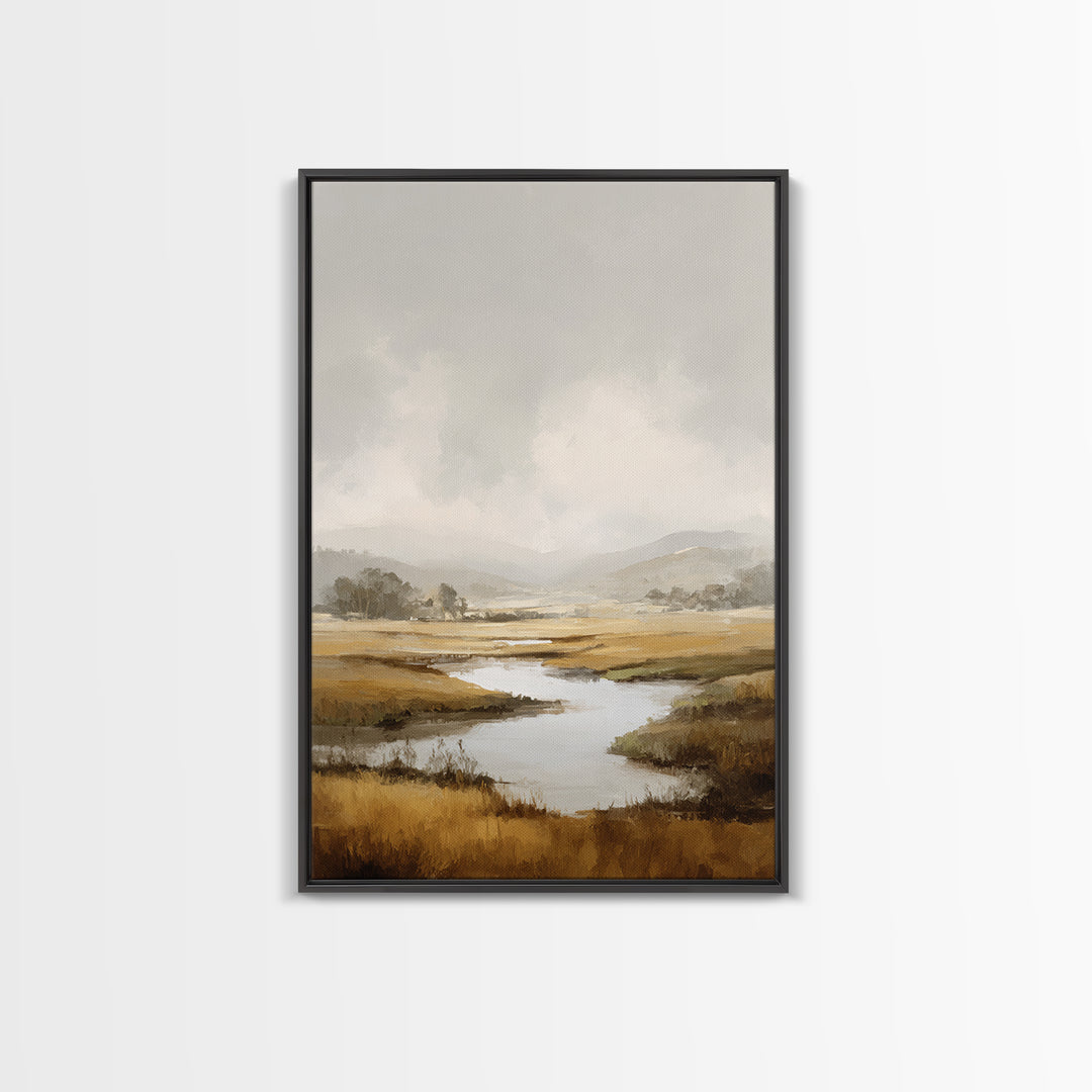 Misty Bridge Landscape Framed Canvas Print, Black and White Art, Art Prints, Living Room Decor, Fine Art, Monochrome, BAW-2x3-51
