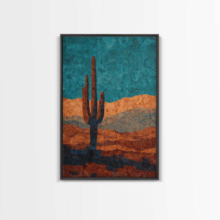Monochrome Desert Cactus Silhouette Framed Canvas Print, Black and White Art, Original Art, Living Room Decor, Monochrome, BAW-2x3-53