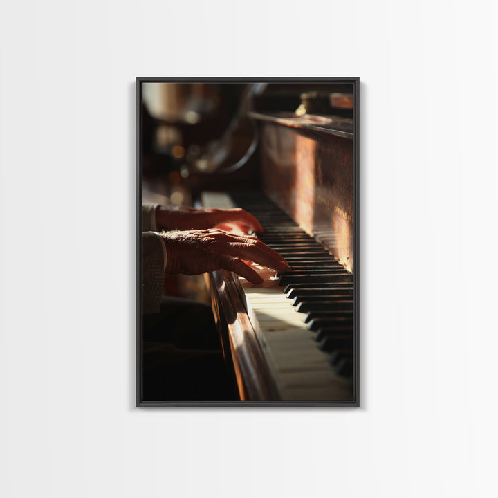 Piano Keys and Hands Canvas Print, Black and White Art, Digital Prints, Living Room Decor, Fine Art, Monochrome, Wood Wall Art, BAW-2x3-54