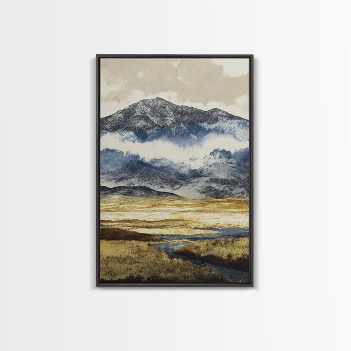 Black Ink Mountain Range Canvas Print, Black and White Art, Printable Wall Art, Living Room Decor, Watercolor Art, Monochrome, BAW-2x3-58