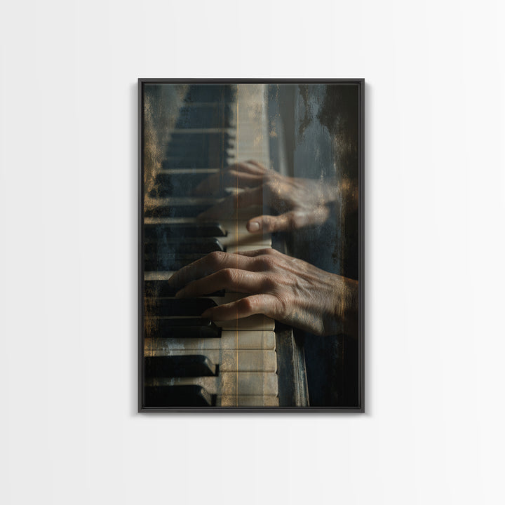 Piano Keys and Hands Framed Canvas Print, Black and White Art, Minimalist Decor, Living Room Decor, Fine Art, Monochrome, BAW-2x3-6