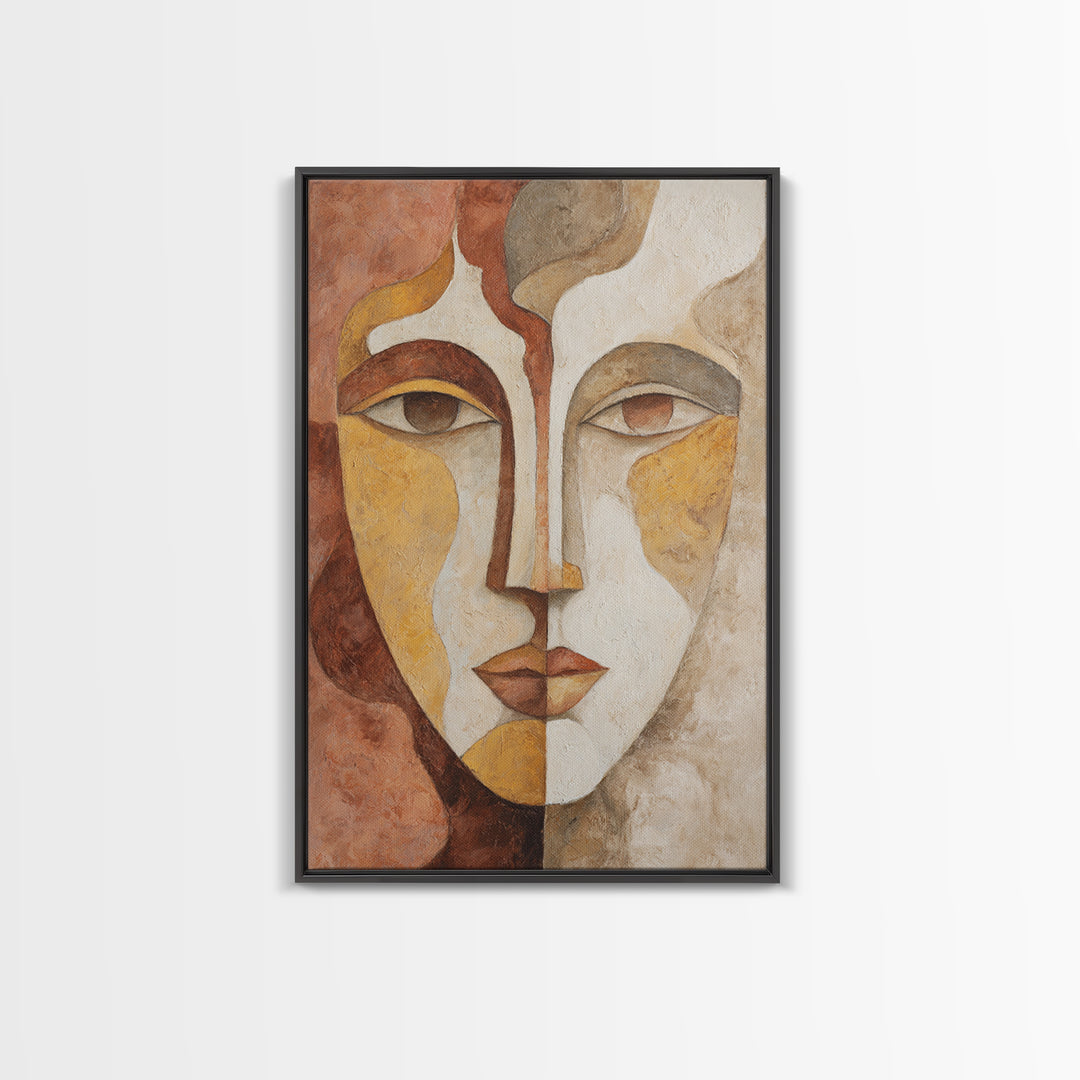 Minimal Face Pair Drawn Canvas Print, Black and White Art, Art Print, Living Room Decor, Monochrome, Abstract Wall Art, BAW-2x3-70