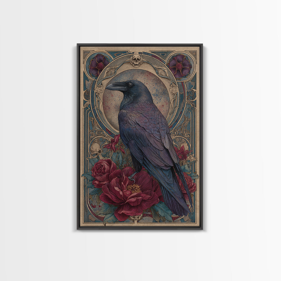 Ink Splatter Raven Composition Framed Canvas Print, Black and White Art, Photography Prints, Living Room Decor, Monochrome, BAW-2x3-76