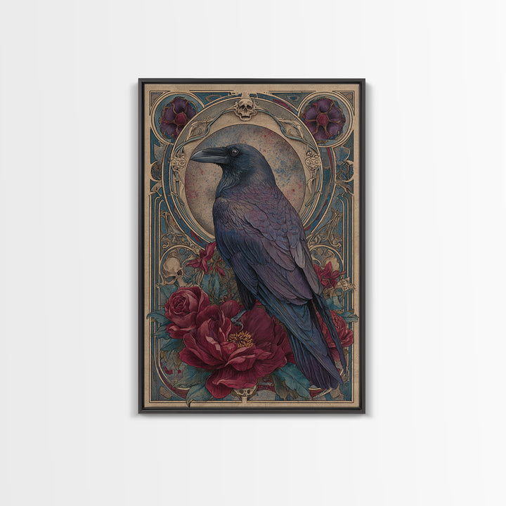 Ink Splatter Raven Composition Framed Canvas Print, Black and White Art, Photography Prints, Living Room Decor, Monochrome, BAW-2x3-76